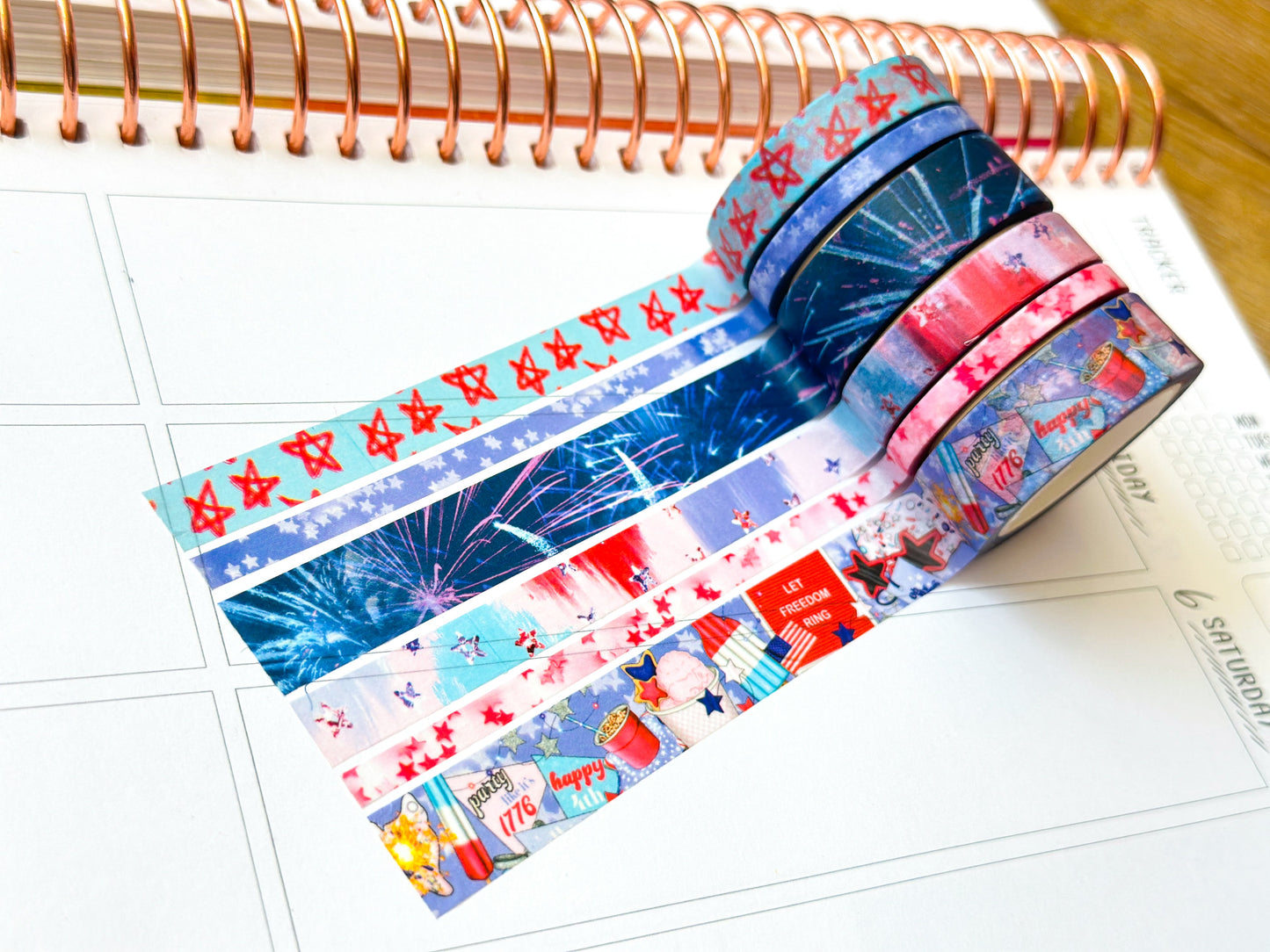 4th Of July Red White & Blue BBQ Party Stars Stripes Washi Tape Set July 2024 - W111