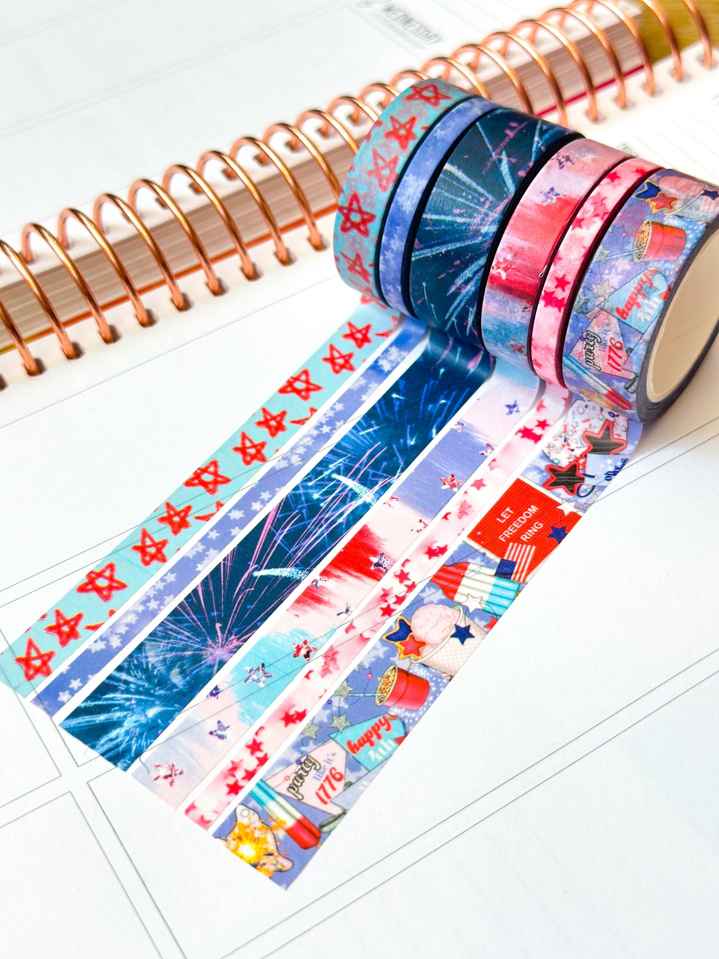 4th Of July Red White & Blue BBQ Party Stars Stripes Washi Tape Set July 2024 - W111