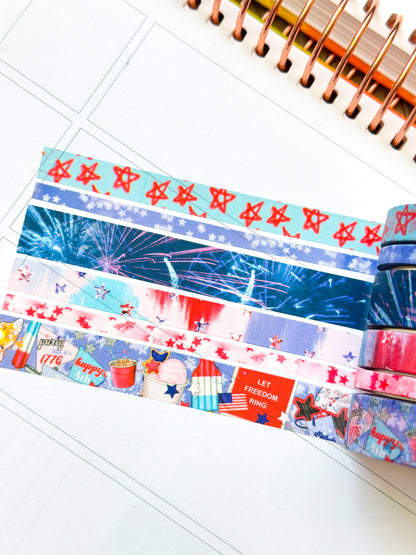 4th Of July Red White & Blue BBQ Party Stars Stripes Washi Tape Set July 2024 - W111