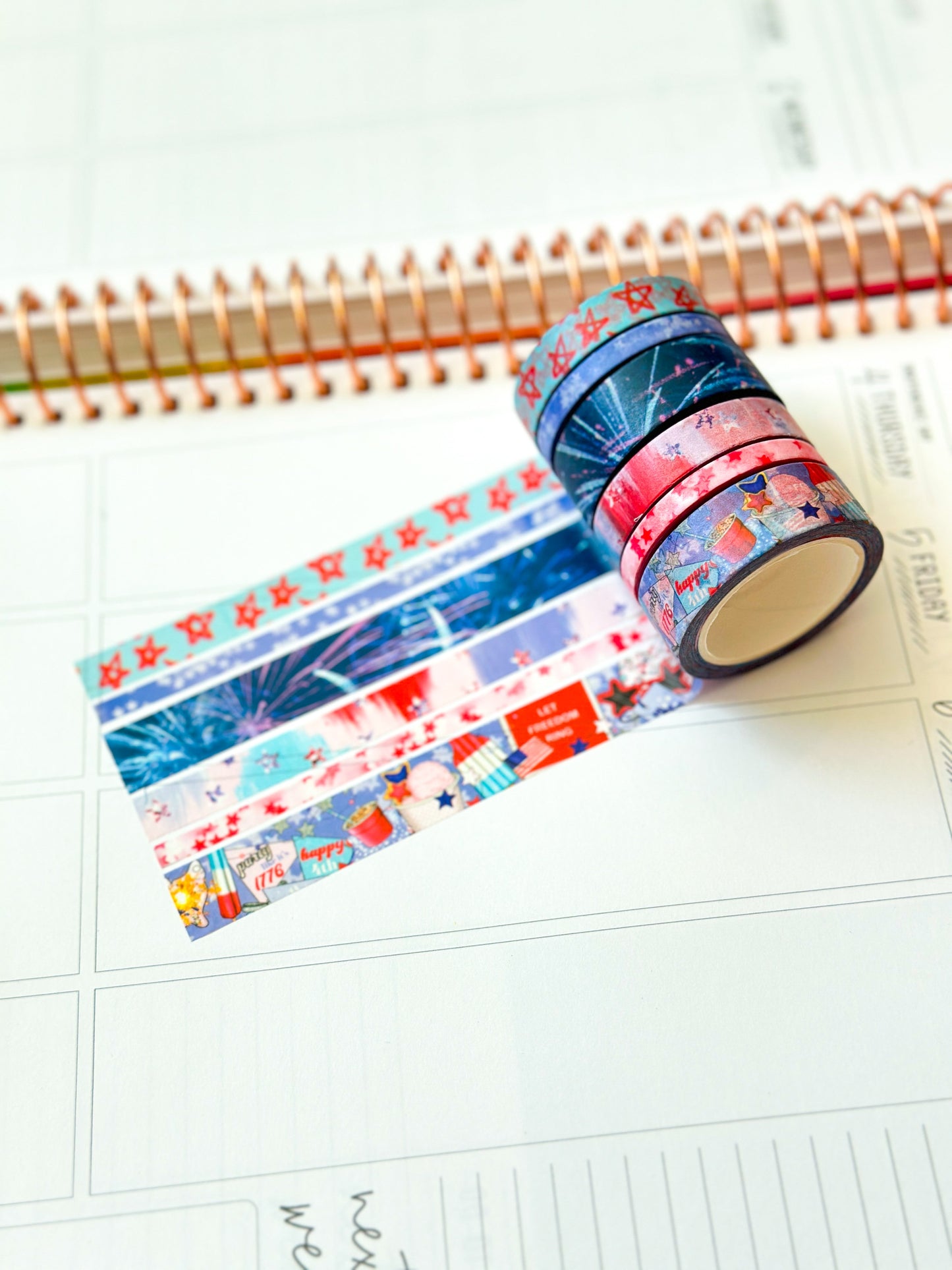4th Of July Red White & Blue BBQ Party Stars Stripes Washi Tape Set July 2024 - W111