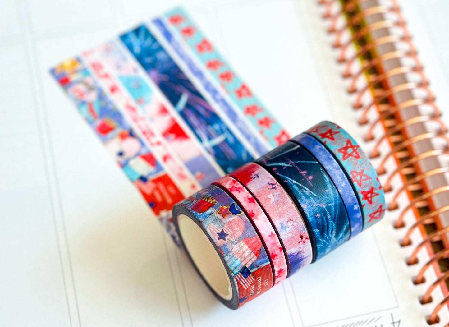 4th Of July Red White & Blue BBQ Party Stars Stripes Washi Tape Set July 2024 - W111