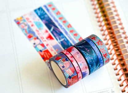 4th Of July Red White & Blue BBQ Party Stars Stripes Washi Tape Set July 2024 - W111