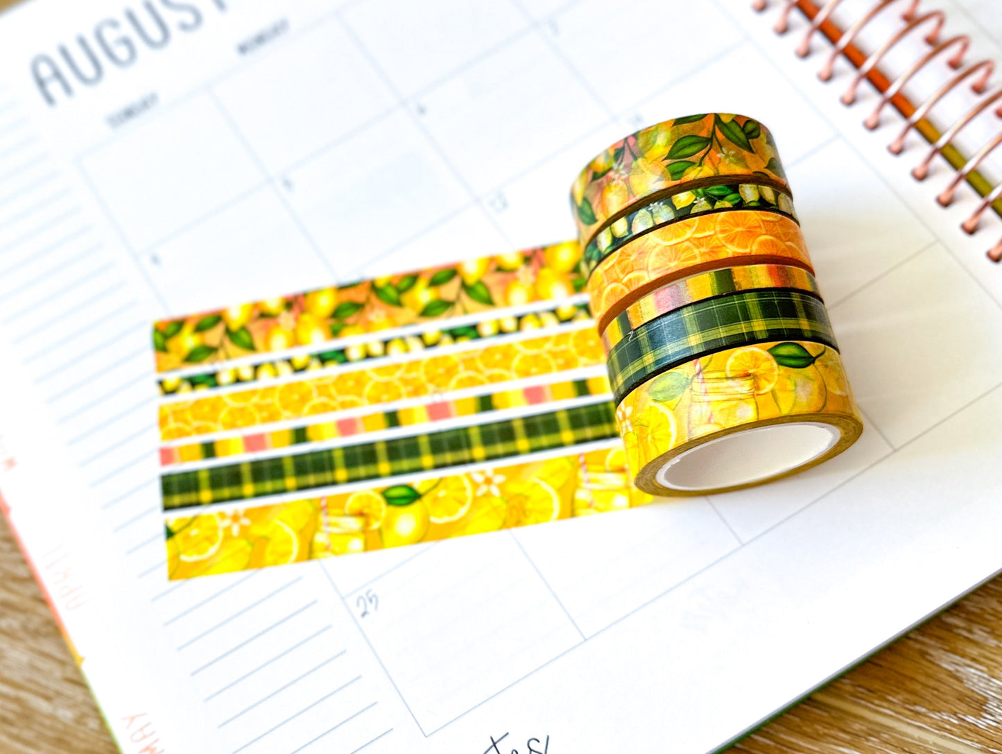 Summer Lemonade Green & Yellow Lemons Washi Tape Set August 2024 - W113