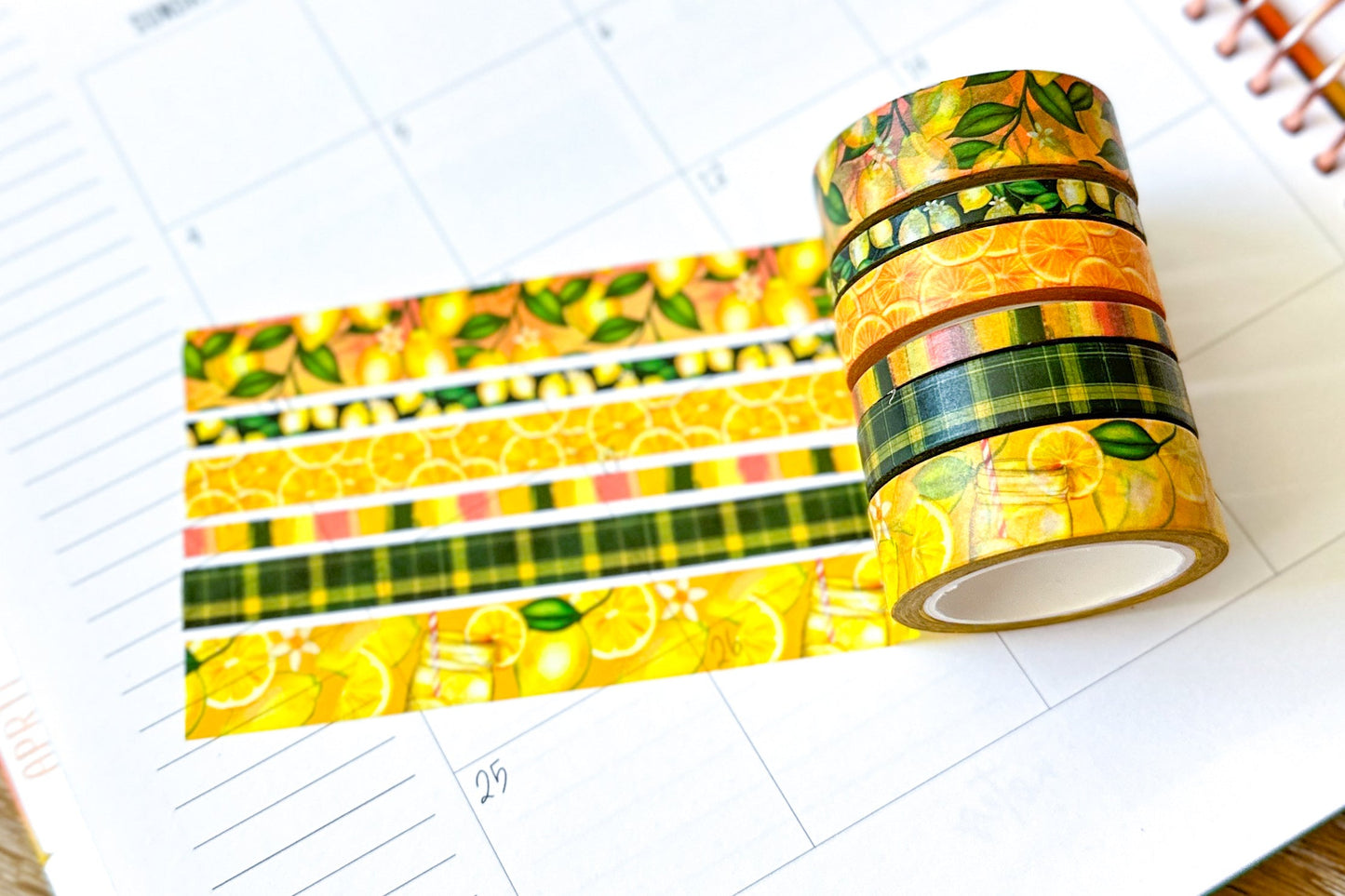 Summer Lemonade Green & Yellow Lemons Washi Tape Set August 2024 - W113