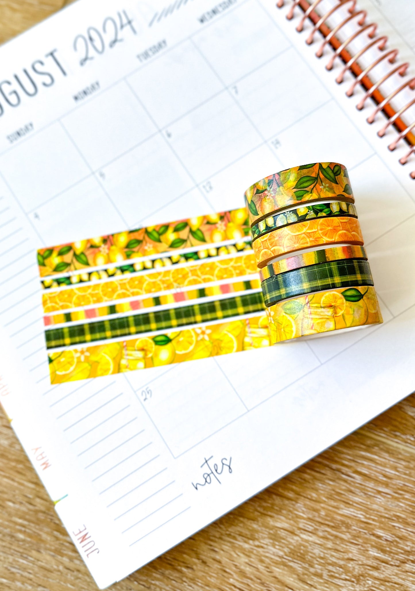Summer Lemonade Green & Yellow Lemons Washi Tape Set August 2024 - W113