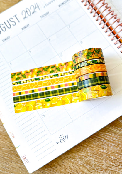 Summer Lemonade Green & Yellow Lemons Washi Tape Set August 2024 - W113