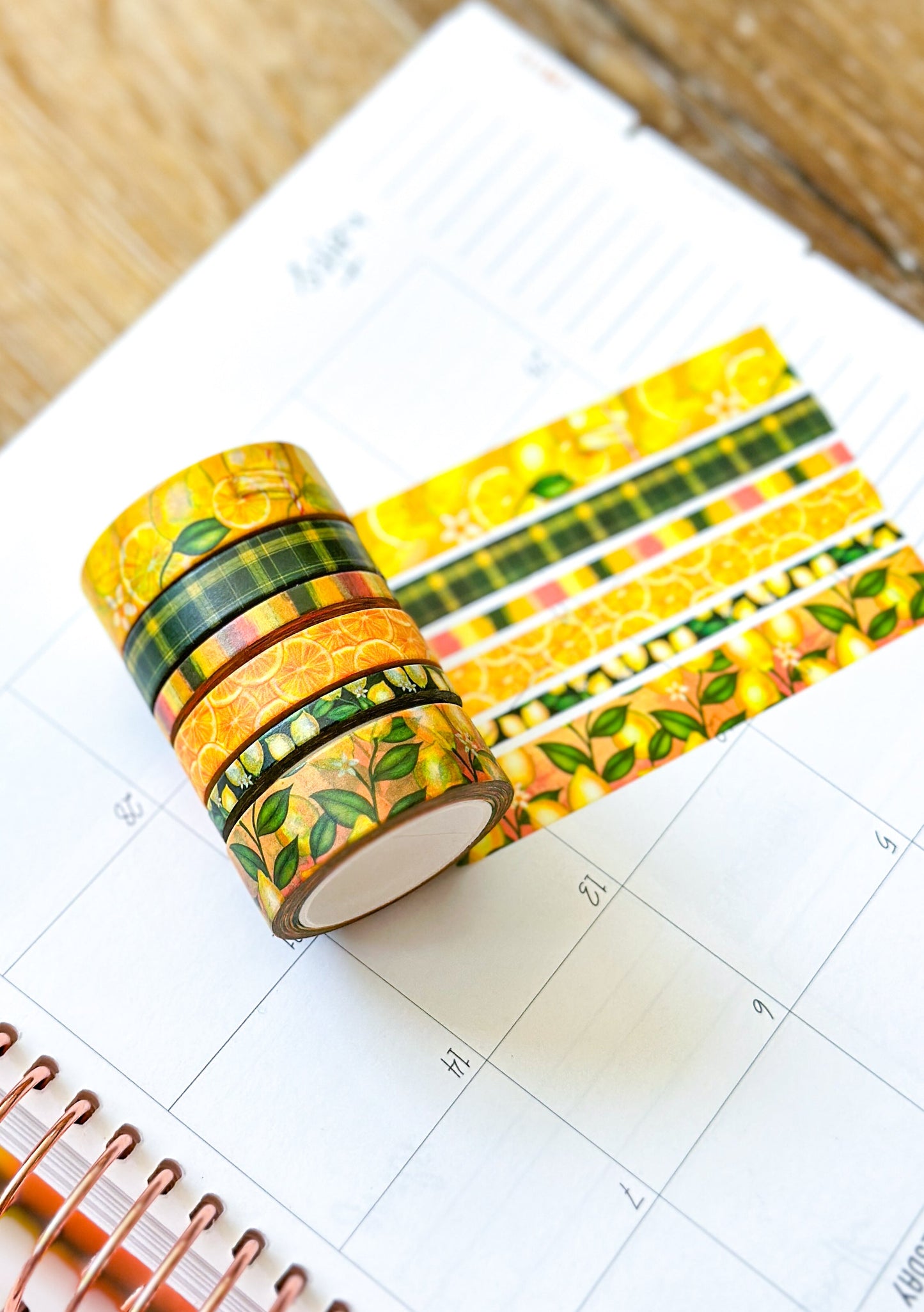 Summer Lemonade Green & Yellow Lemons Washi Tape Set August 2024 - W113