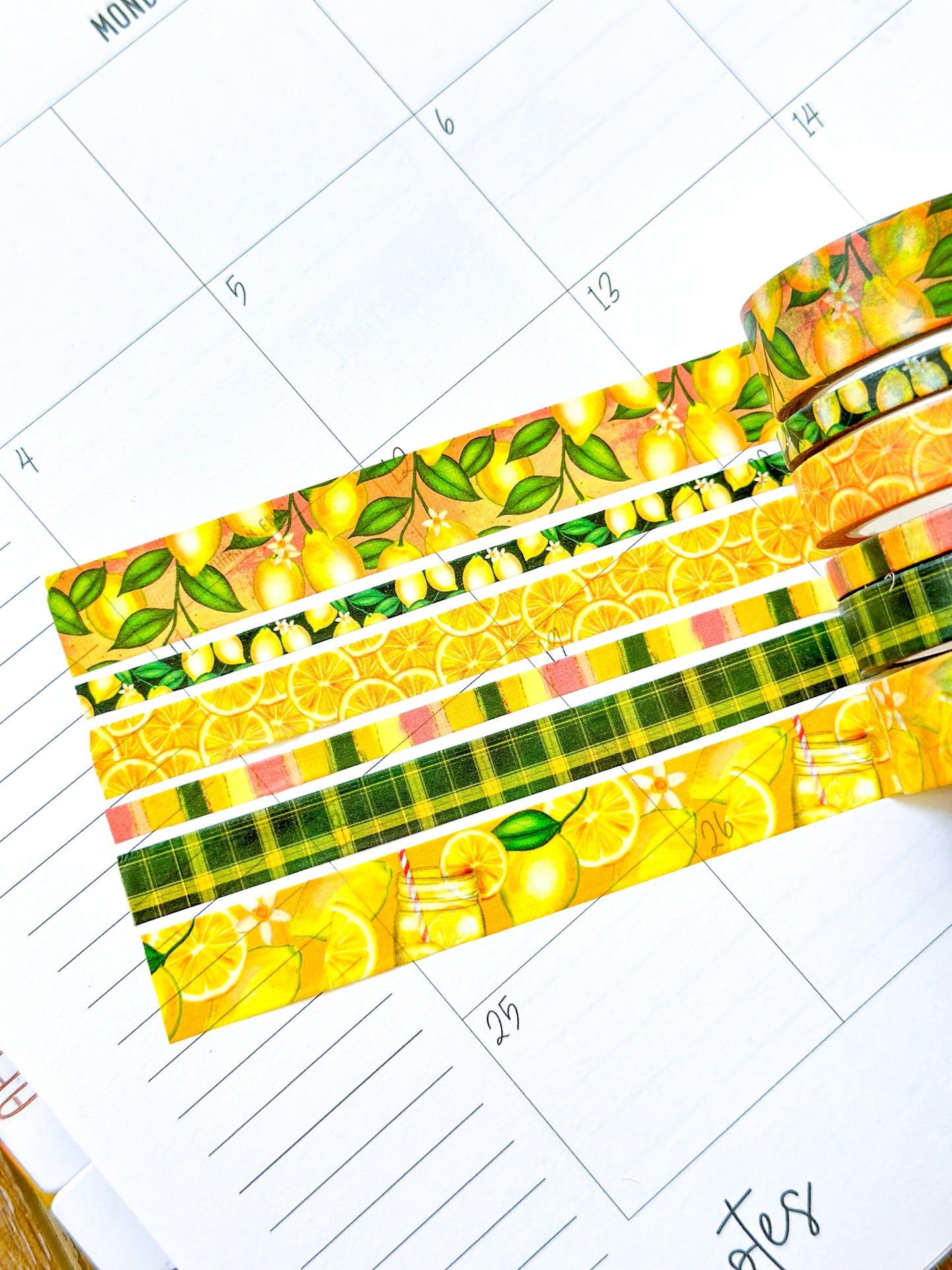 Summer Lemonade Green & Yellow Lemons Washi Tape Set August 2024 - W113