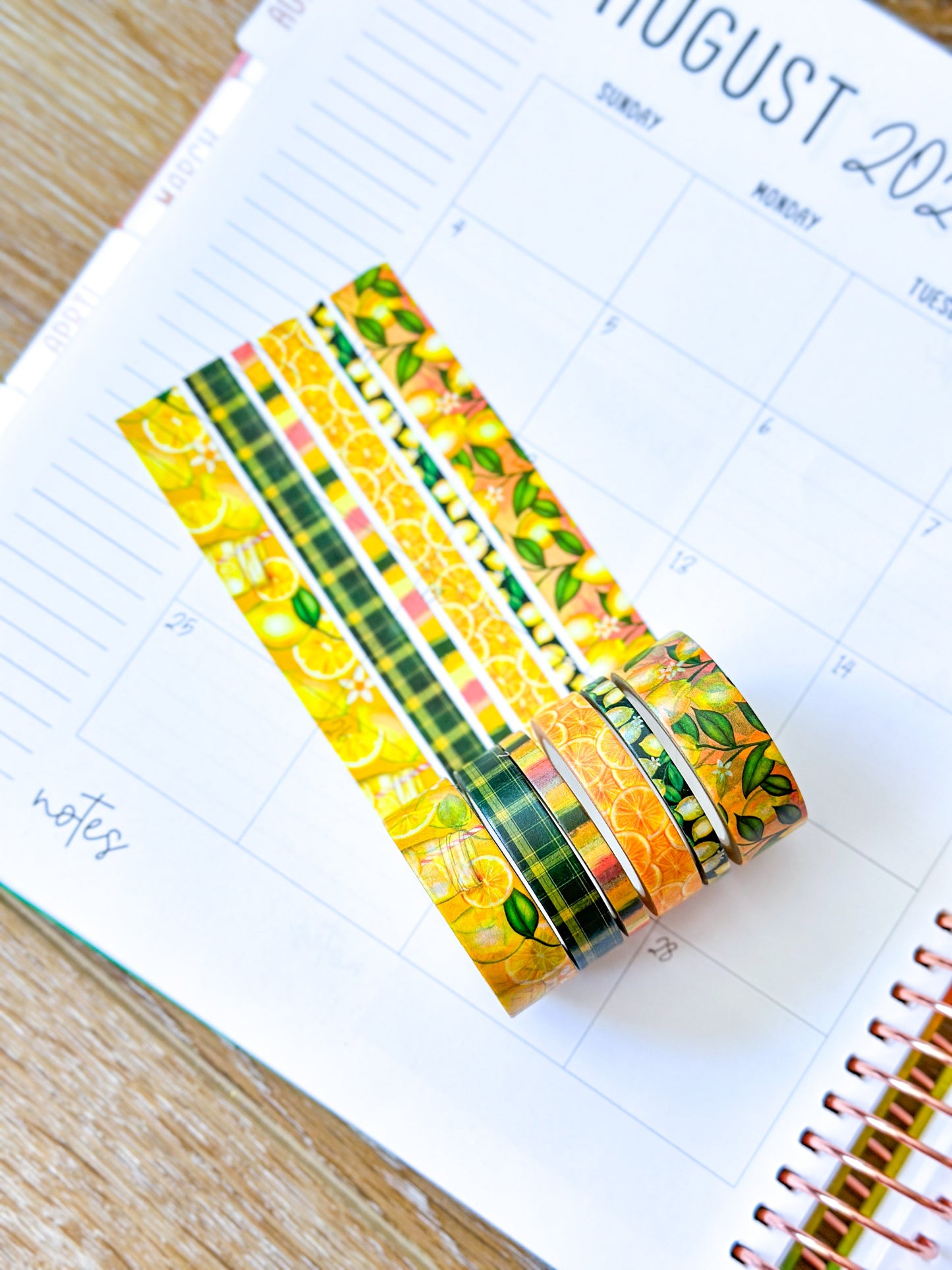 Summer Lemonade Green & Yellow Lemons Washi Tape Set August 2024 - W113