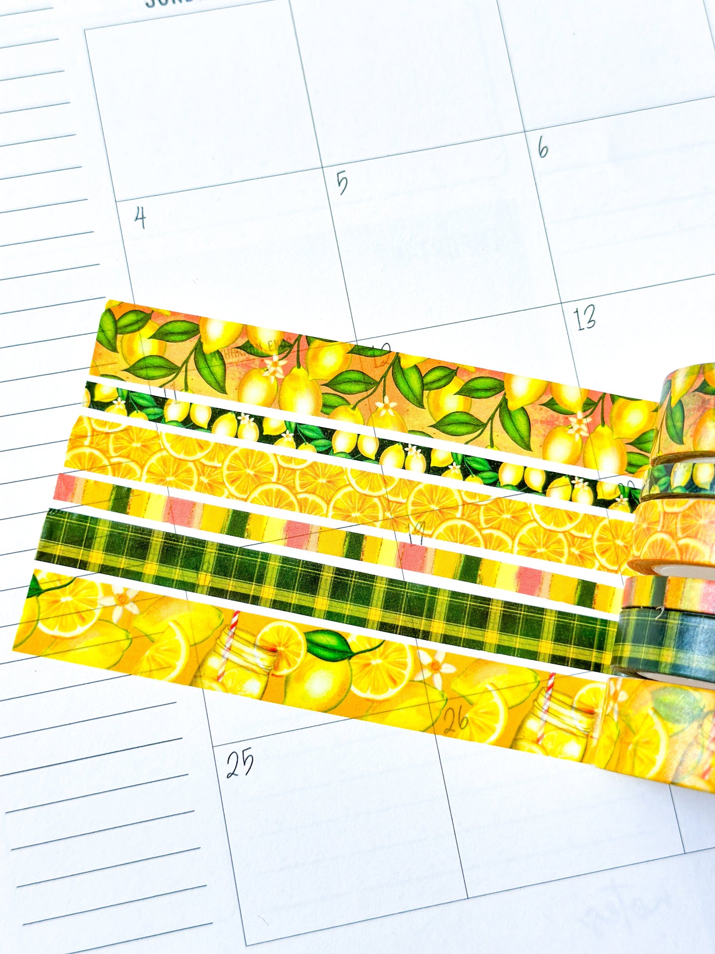 Summer Lemonade Green & Yellow Lemons Washi Tape Set August 2024 - W113