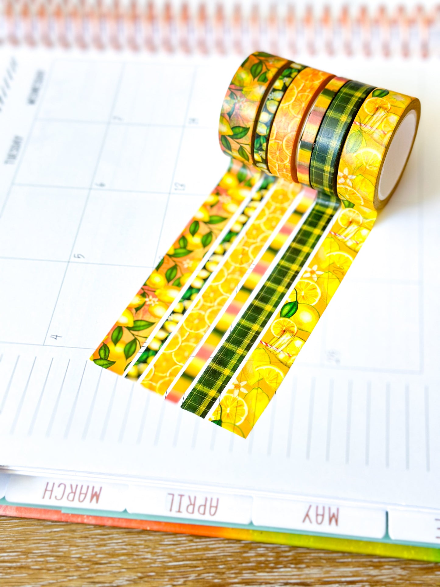 Summer Lemonade Green & Yellow Lemons Washi Tape Set August 2024 - W113