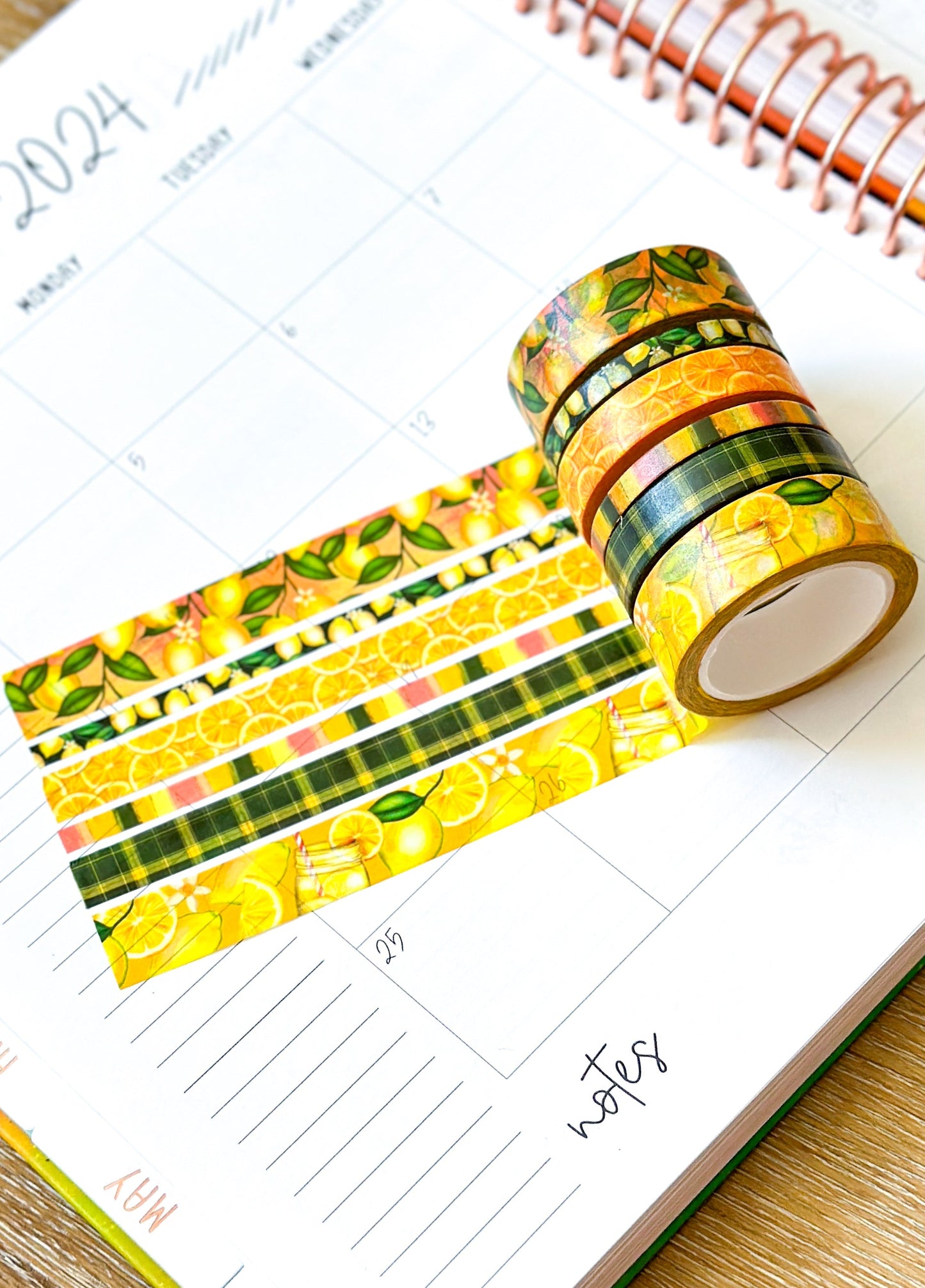 Summer Lemonade Green & Yellow Lemons Washi Tape Set August 2024 - W113