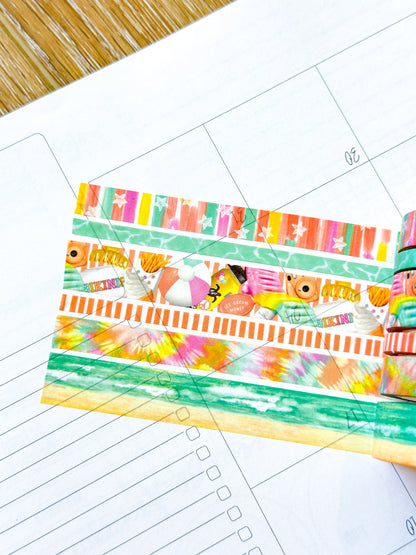 Beach Ocean Bright Colors Summer Stars Tye Dye Washi Tape Set August 2024 - W114