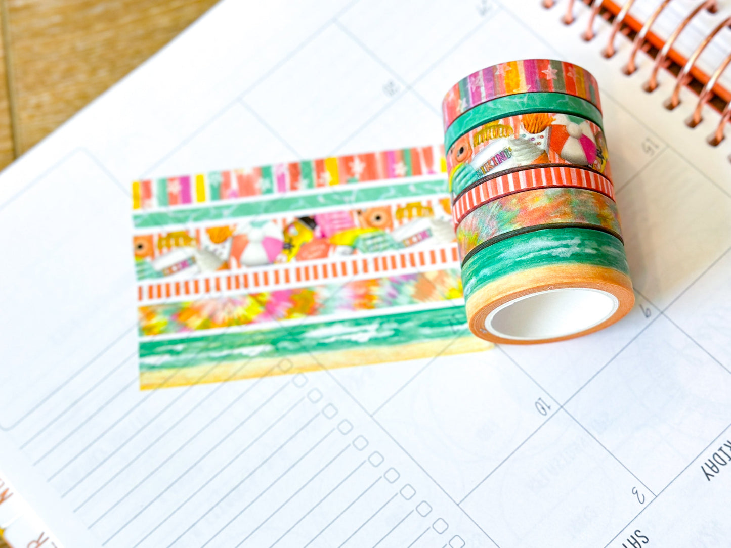 Beach Ocean Bright Colors Summer Stars Tye Dye Washi Tape Set August 2024 - W114