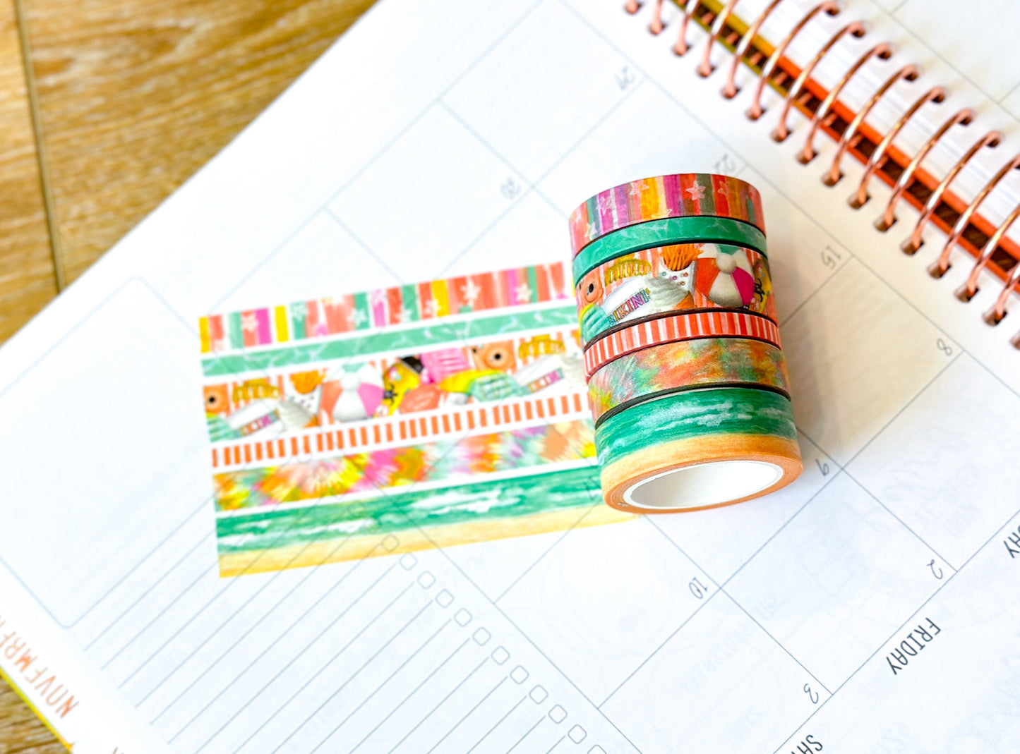 Beach Ocean Bright Colors Summer Stars Tye Dye Washi Tape Set August 2024 - W114