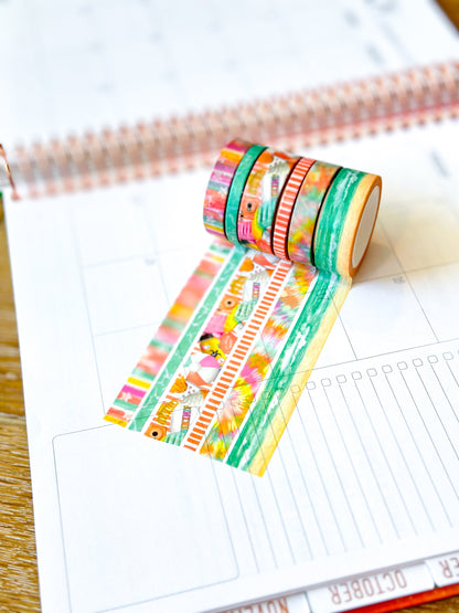 Beach Ocean Bright Colors Summer Stars Tye Dye Washi Tape Set August 2024 - W114