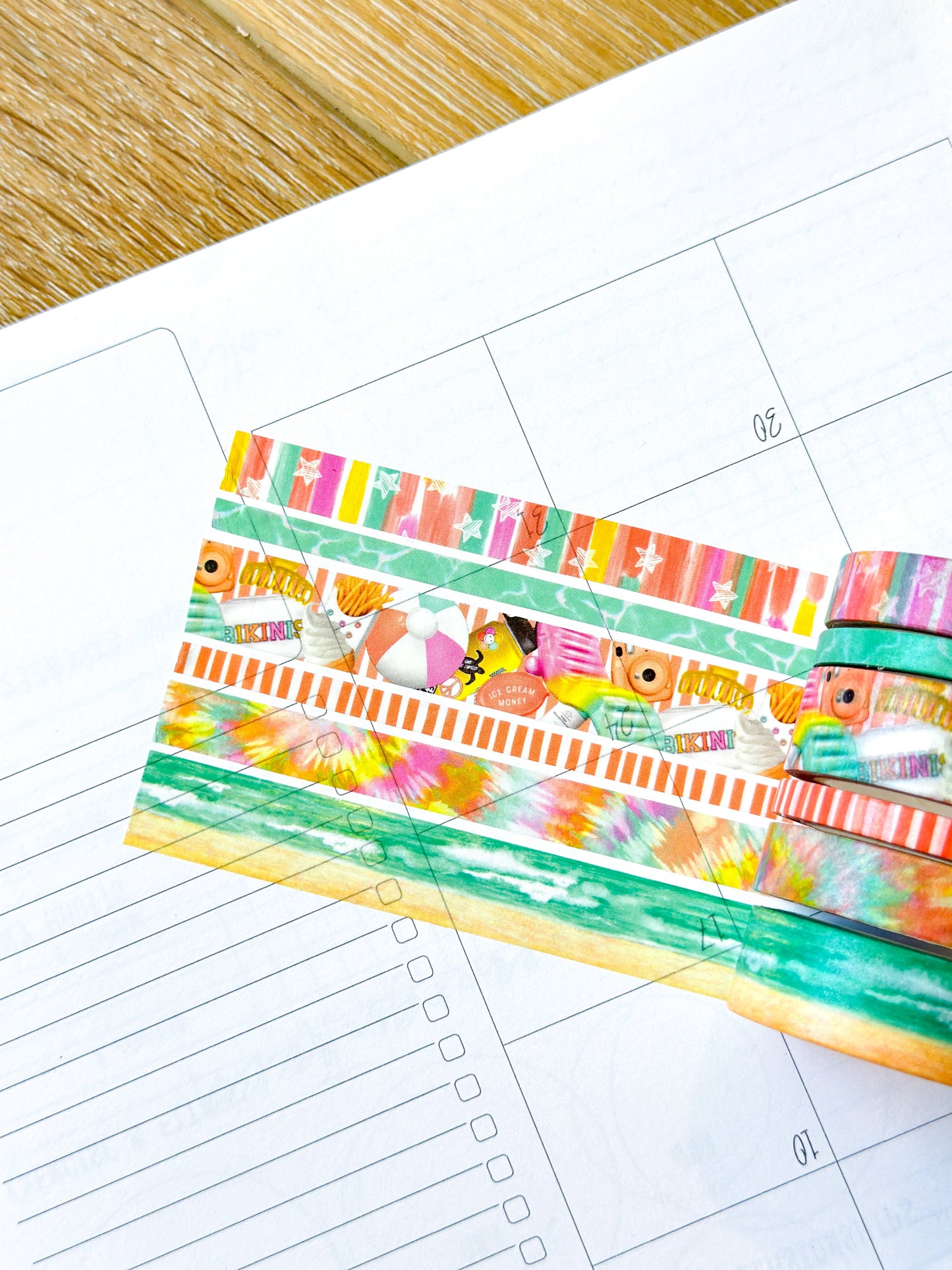 Beach Ocean Bright Colors Summer Stars Tye Dye Washi Tape Set August 2024 - W114