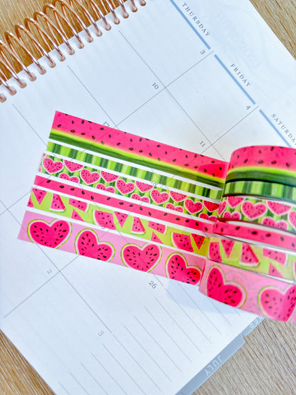 Watermelon Fruit Summer Pink & Green Washi Tape Set - W087