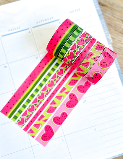 Watermelon Fruit Summer Pink & Green Washi Tape Set - W087
