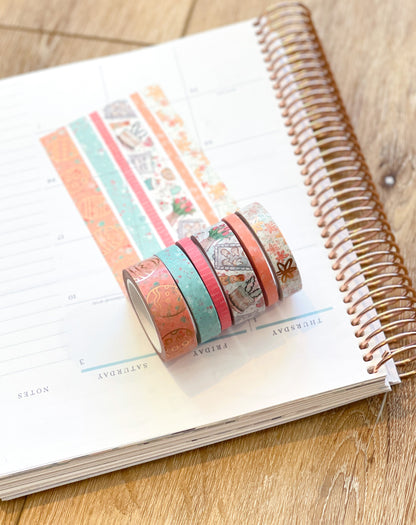 FOILED Easter Rose Gold Bunnies & Flowers Peach & Blue Washi Tape Set (#W055)