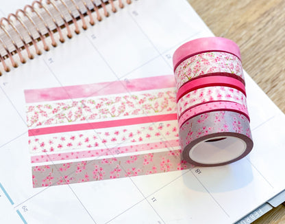 Cherry Blossoms Light Pink & Gray Spring Floral Flowers Washi Tape Set (#W056)