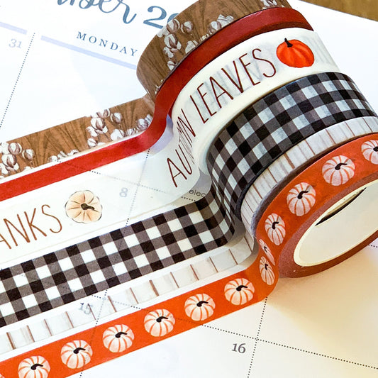 Fall Thanksgiving Buffalo Plaid Autumn Washi Tape Set (#W008)