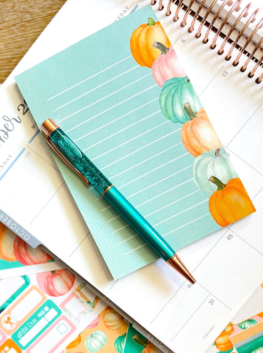Pumpkins Fall Peach & Teal Notepad - 4x6 Inches (*Notepad Only*)