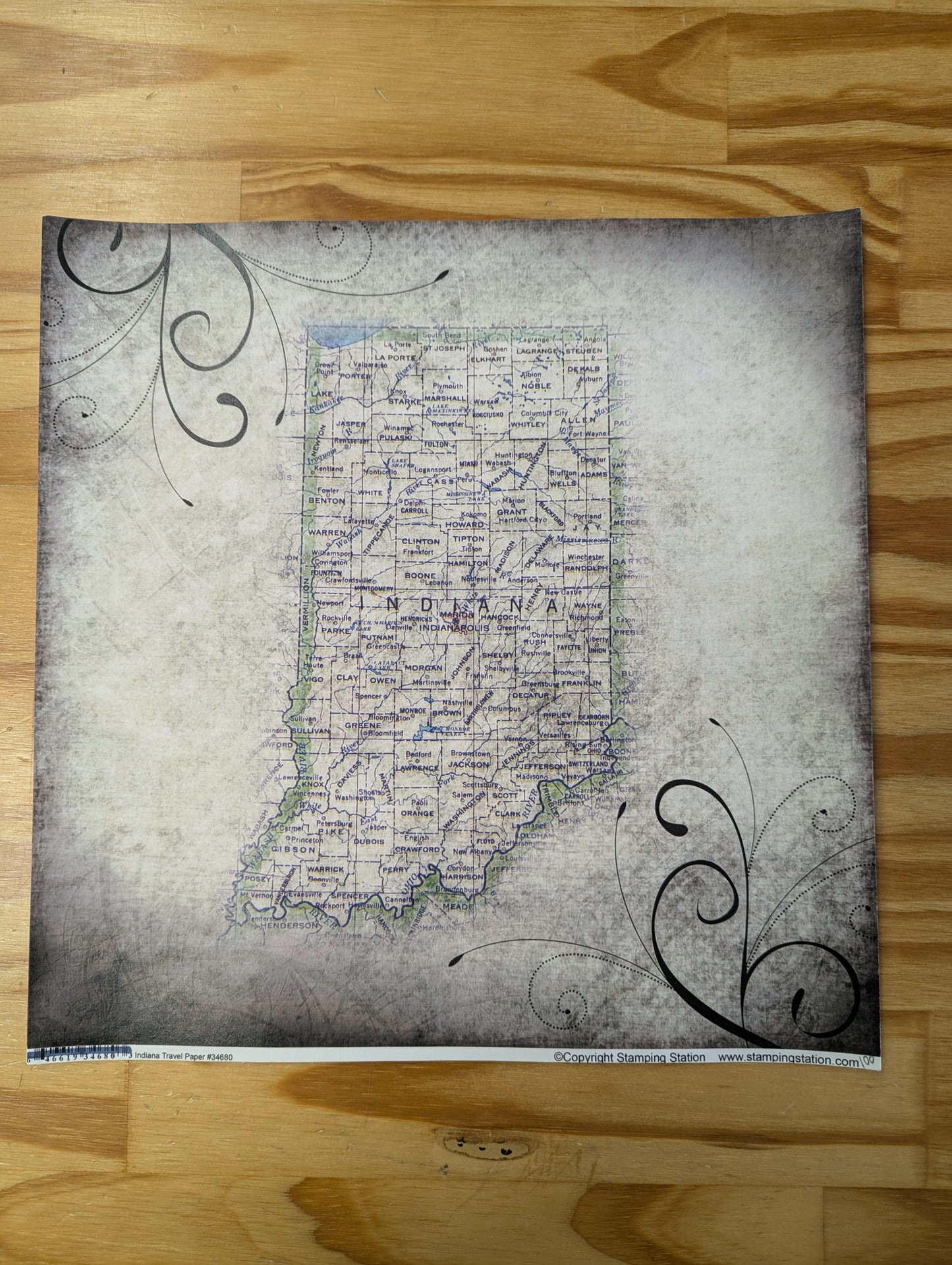Indiana Travel Paper 12 x 12