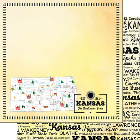Kansas Postage Map 12 x 12 paper