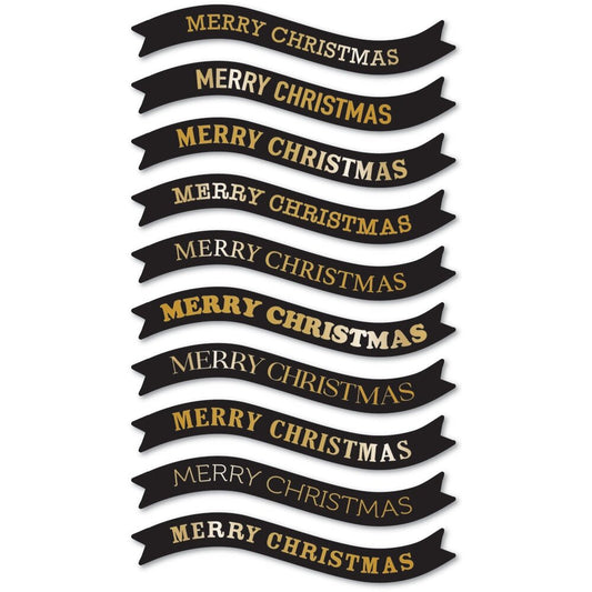 Memory Box Merry Christmas Foil Banners Black Tabs
