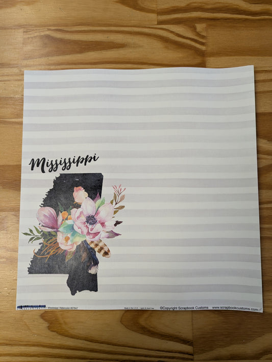 Mississippi Watercolor 12 x 12 Scrapbook Paper