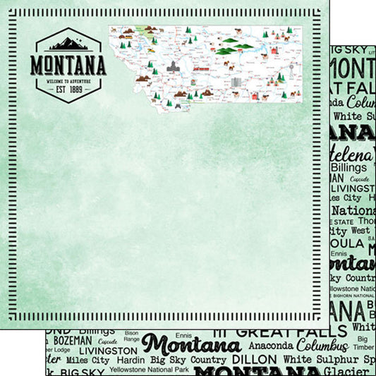 Montana Postage Map Double-Sided Paper 12 x 12in