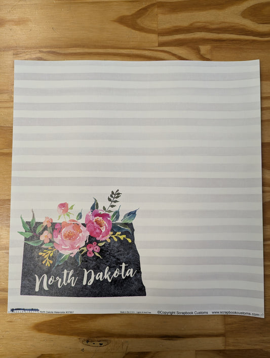 North Dakota Watercolor 12 x 12 Scrapbook Paper
