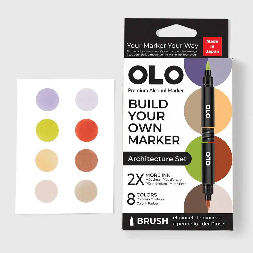 OLO Architecture 8-Piece Brush Alcohol Marker Set