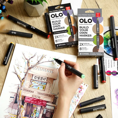 OLO Architecture 8-Piece Brush Alcohol Marker Set