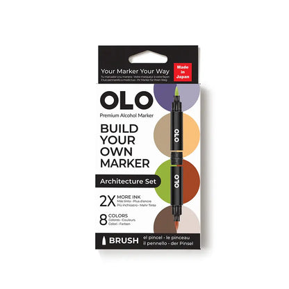OLO Architecture 8-Piece Brush Alcohol Marker Set