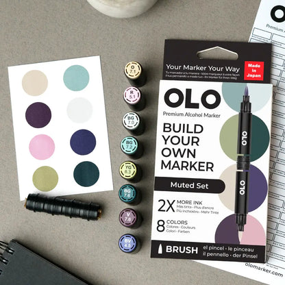 OLO Muted 8-Piece Brush Alcohol Marker Set