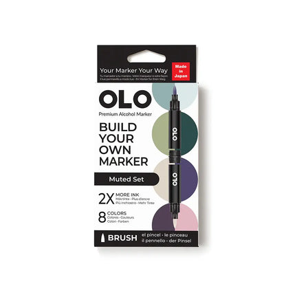 OLO Muted 8-Piece Brush Alcohol Marker Set