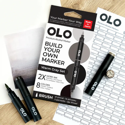OLO Warm Gray 8-Piece Brush Alcohol Marker Set