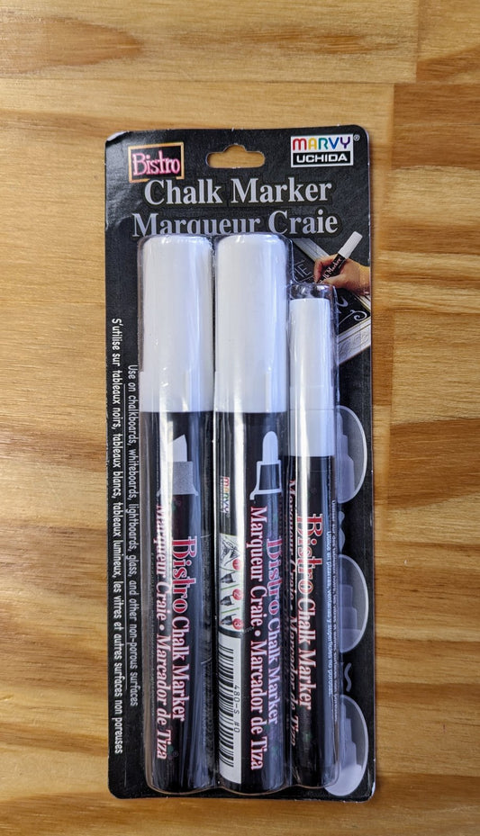 Uchida Bistro Chalk Marker Set 3/Pkg-White - Chisel, Broad & Fine Tip