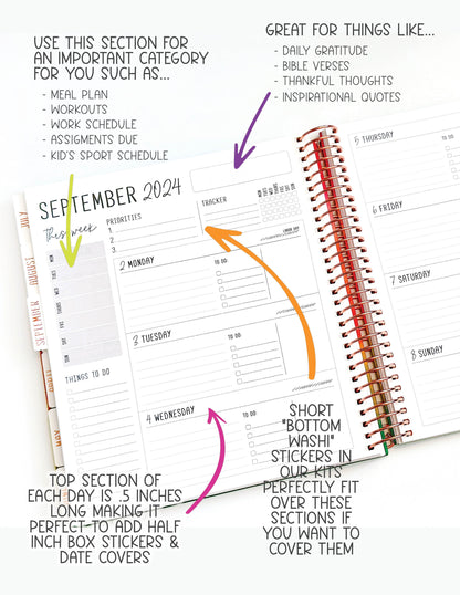 2025 Planner - Horizontal Layout, Spiral Bound - "Golden Leaves" (#107)