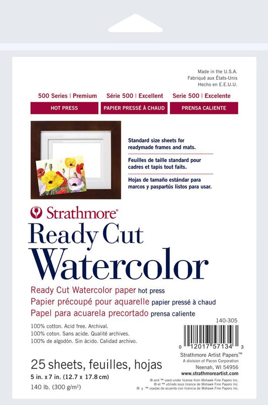 Strathmore Watercolor Paper 500 Series Hot-Press, 5 in x 7 in, 25 Sheets