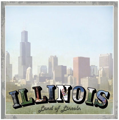 Illinois Vintage Paper 12 x 12 - Chicago skyline