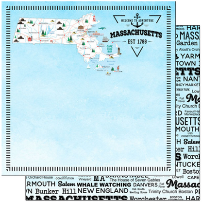 Massachusetts Postage Map Paper 12 x 12