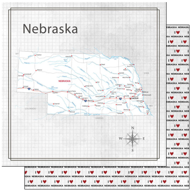 Nebraska Adventure Map Paper 12 x 12