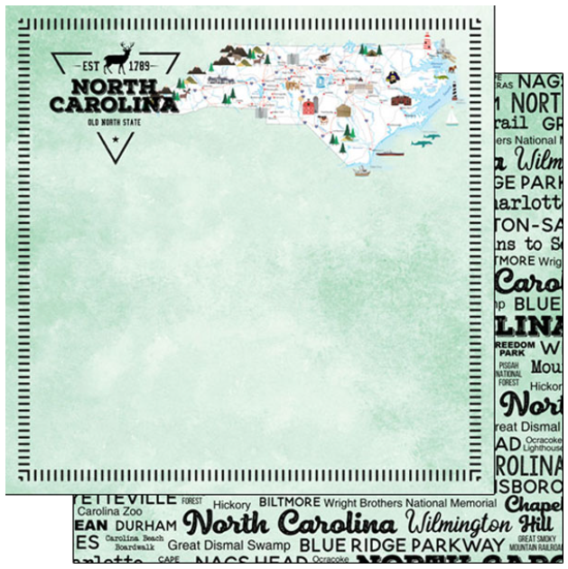 North Carolina Postage Map Paper 12 x 12