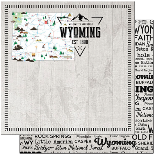 Wyoming Postage Map Paper 12 x 12