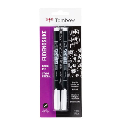 Tombow Fundenosuke Brush Pens, White 2-Pack