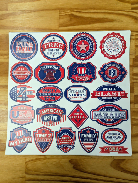 USA Fourth of July 12 x 12 Sticker Sheet