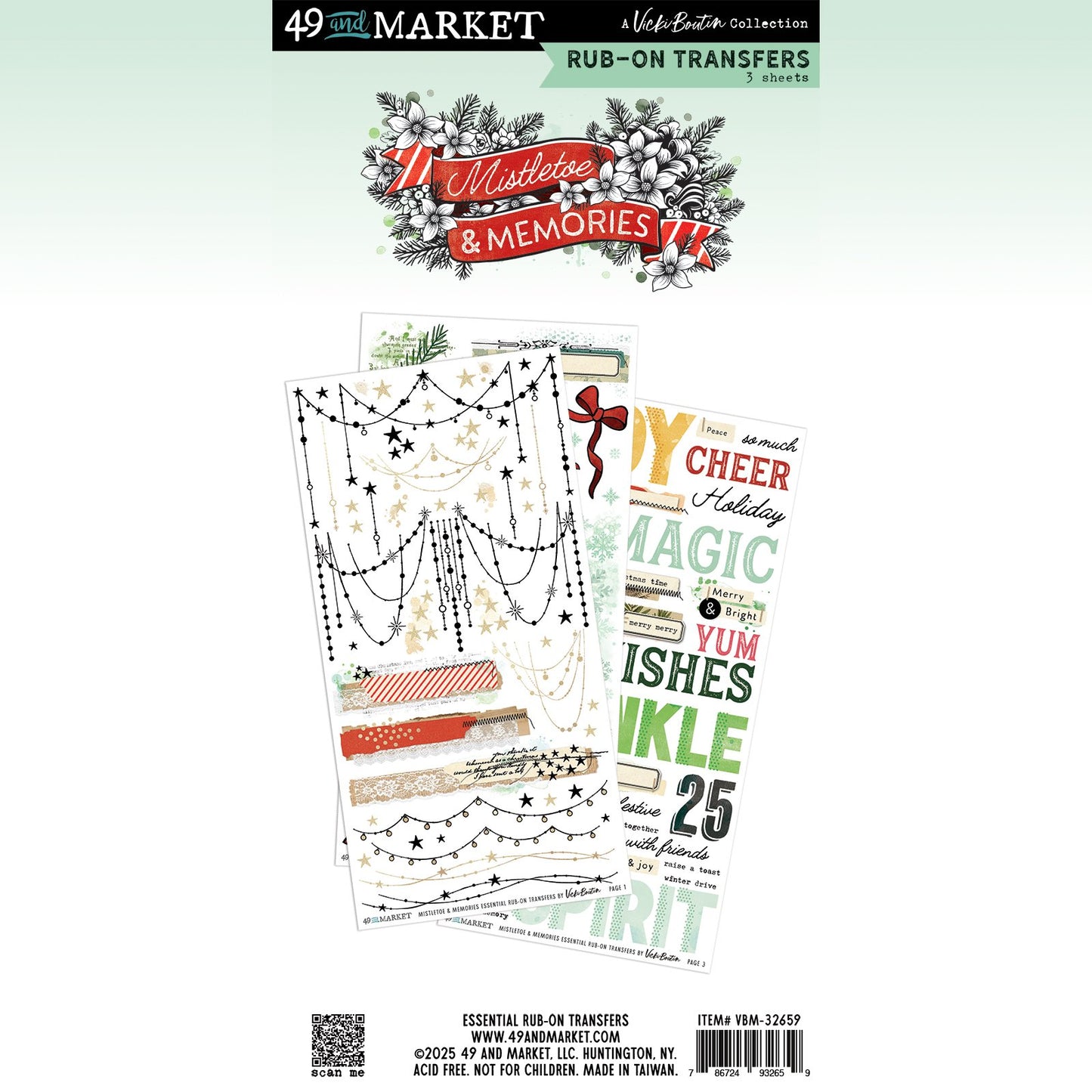 49 And Market Rub-On Transfer Set-Essential, Mistletoe And Memories